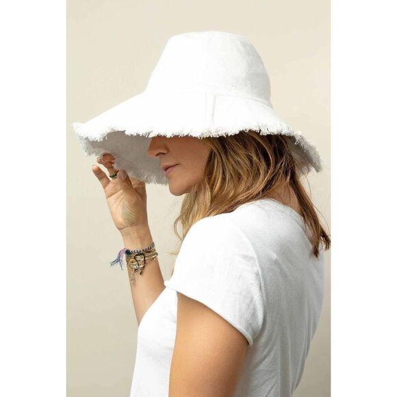 Tuckernuck Accessories - Hat Attack One Size White Packable Canvas Hat Linen Blend SPF Protection Raw Hem